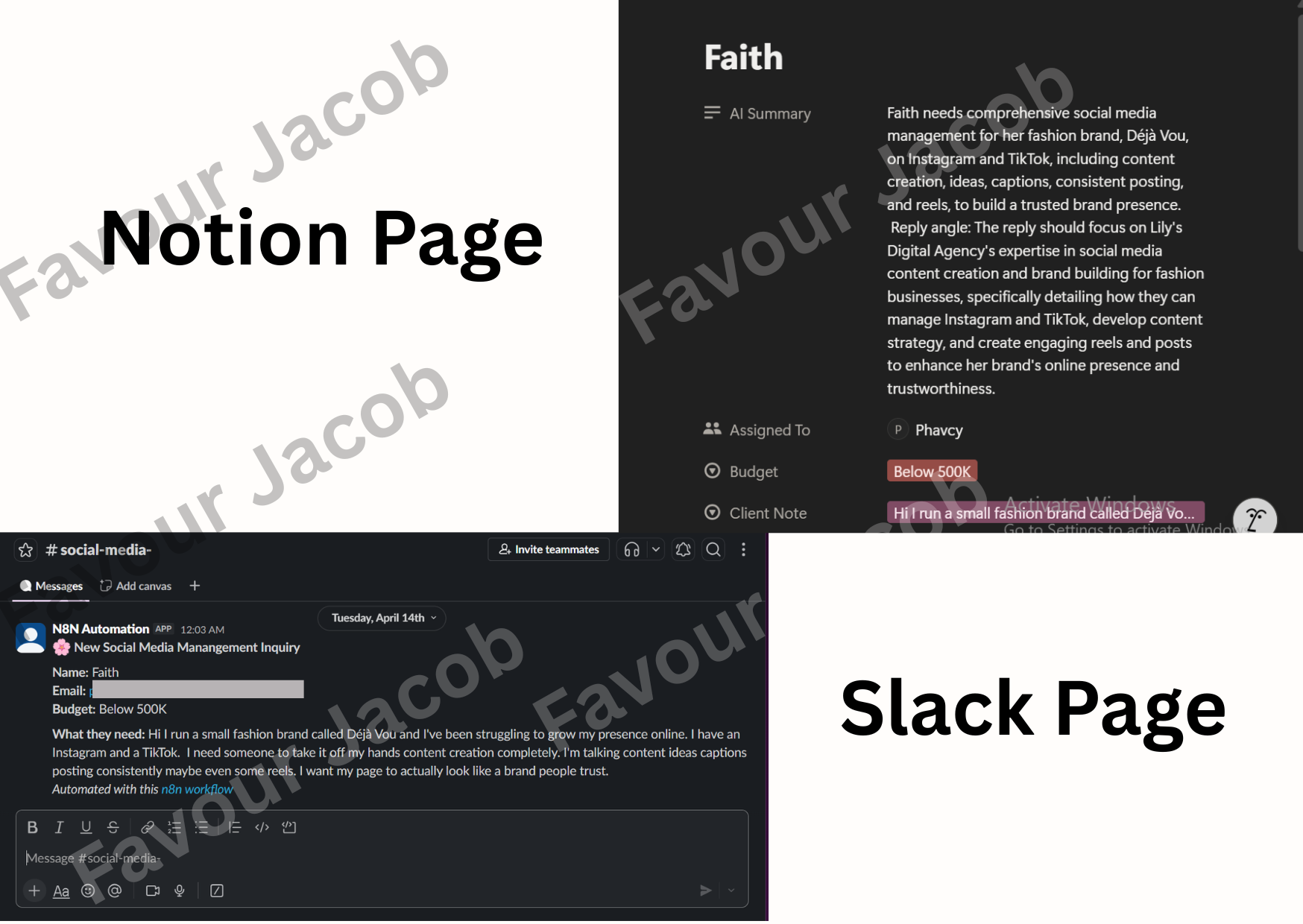Notion record and Slack notification for a new inquiry